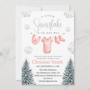 Snowflake Pink Winter Wonderland Baby Girl Dusche Einladung