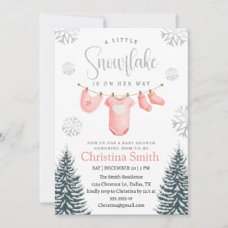 Snowflake Pink Winter Wonderland Baby Girl Dusche Einladung