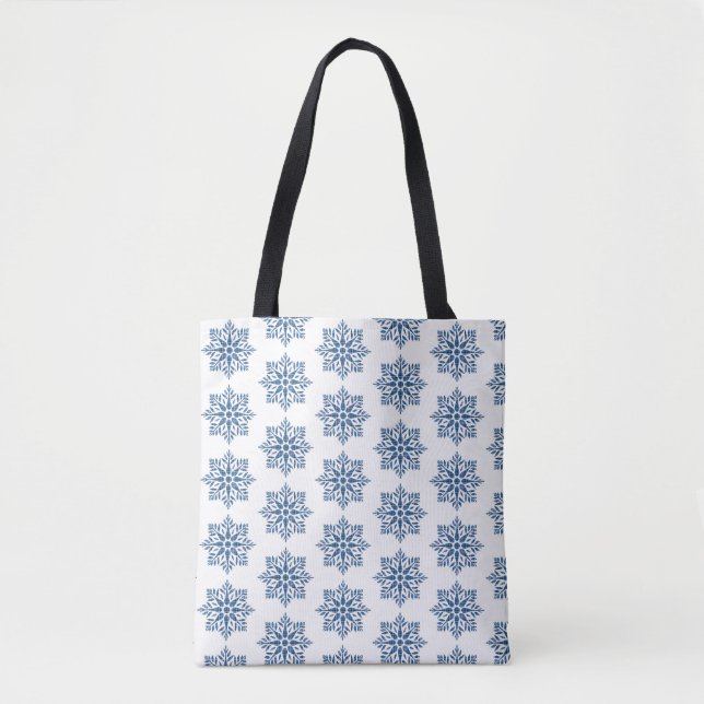Snowflake Plaid Pattern Blue Holiday Tote Bag Tasche (Vorderseite)