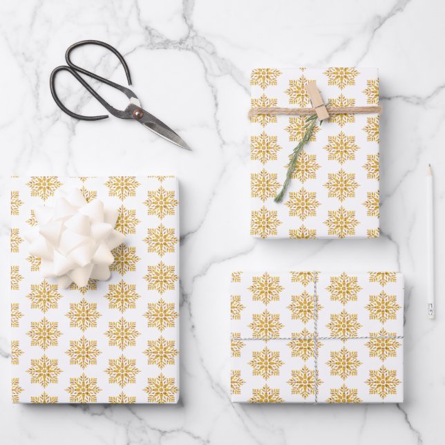 Snowflake Plaid Pattern Yellow Geschenkpapier Set (Vorderseite)