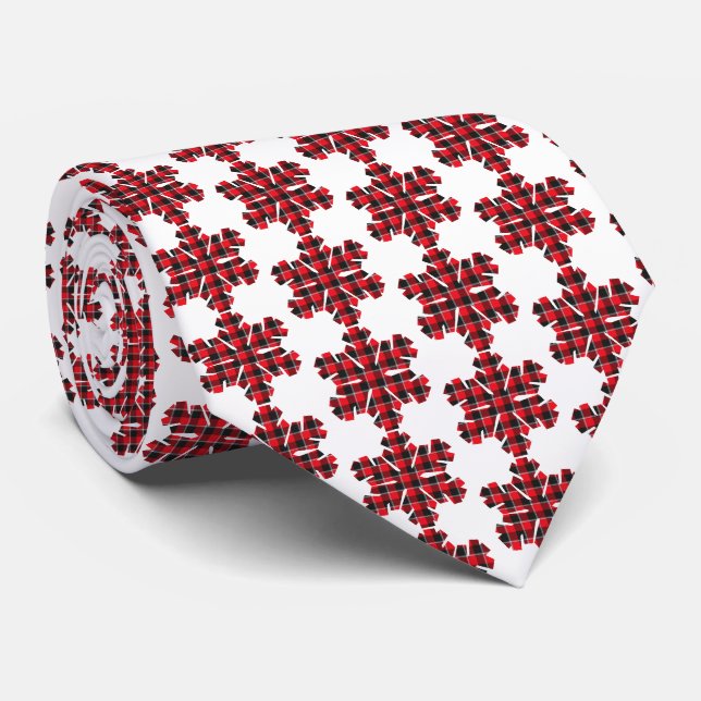 Snowflake Plaid Red Black Buffalo Neck Tie Krawatte (Gerollt)