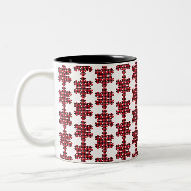 Snowflake Plaid Red Black Buffalo Zweifarbige Tasse (Links)
