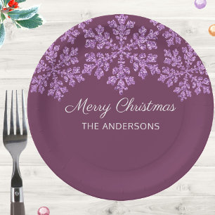 Snowflake Plum Bling Feier Weihnachten Pappteller