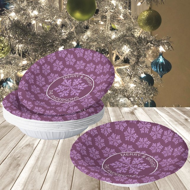 Snowflake Plum Bling Niedliches Weihnachtsfest Par Pappteller (Add these plum purple & snowflake Christmas paper bowls to your must haves for holiday gatherings)