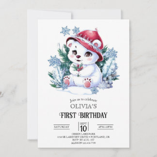 Snowflake Polar Bär 1. Geburtstag digital Einladung