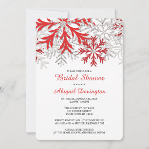 Snowflake Red Silver Winter Brautparty Einladung