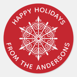 Snowflake Red White Simple Weihnachtsaufkleber Runder Aufkleber