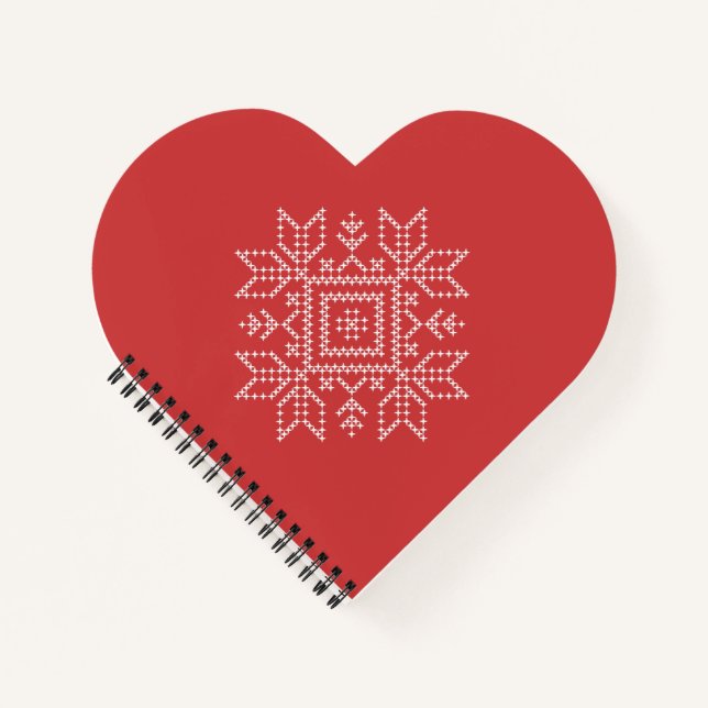 Snowflake Red xmas Strickmuster Notebook Notizbuch (Vorderseite)