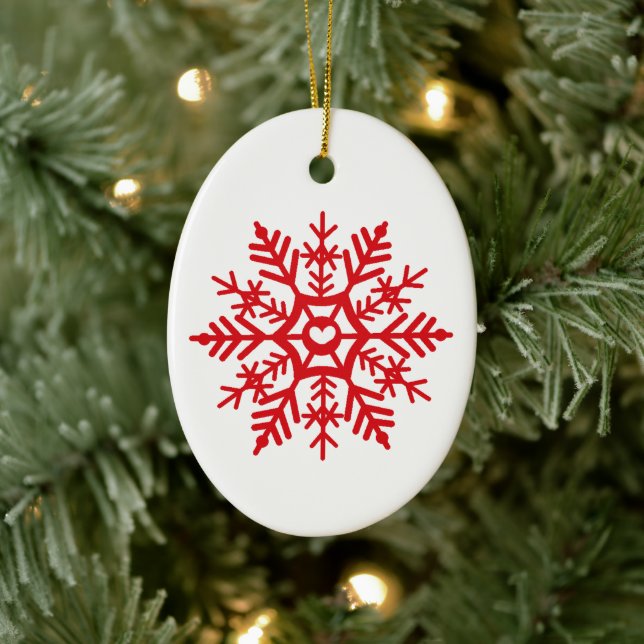 Snowflake Rote Skandinavische Weihnachtsbaumkunst Keramik Ornament (Baum)