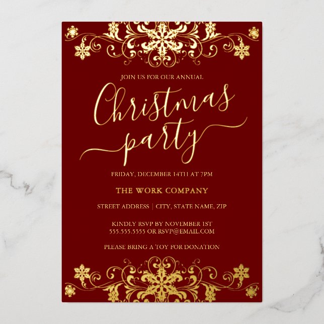 Snowflake Rotes Weihnachtsfest Party Folieneinladung (Vorderseite)