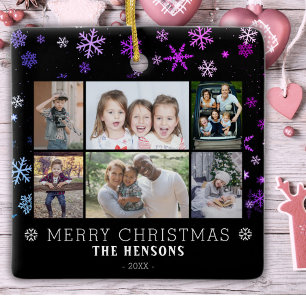 Snowflake Schwarze Weihnachtsfamilie 6 Foto Collag Keramikornament