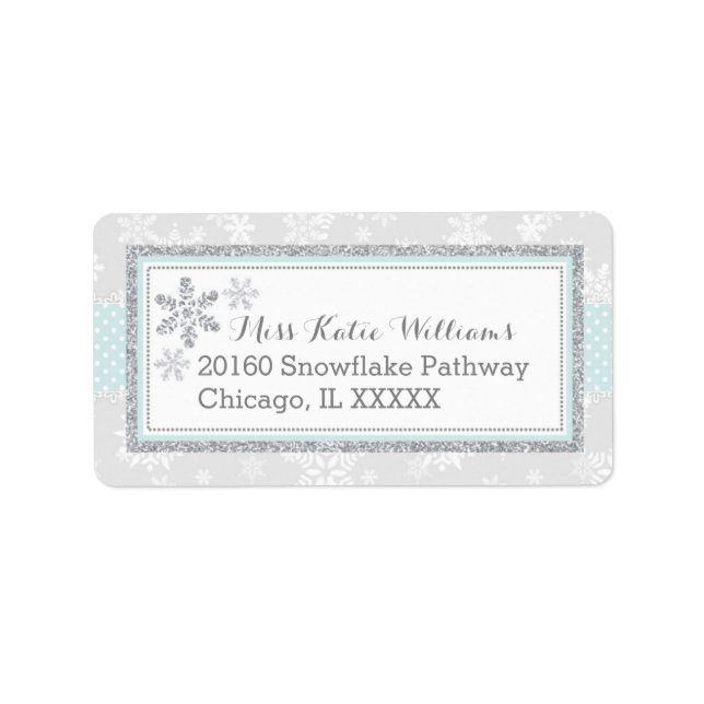 Snowflake Silver Glitzer Blue Baby Boy Label Adressaufkleber (Vorne)