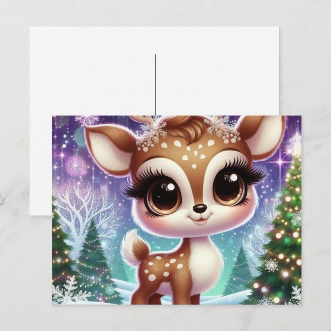 Snowflake Sparkle Baby Reindeer Einladungspostkarte (Vorne/Hinten)