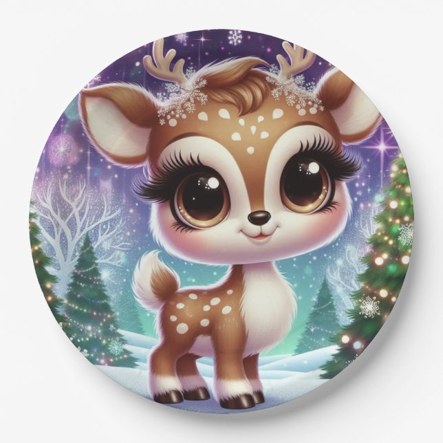 Snowflake Sparkle Baby Reindeer Pappteller (Vorderseite)