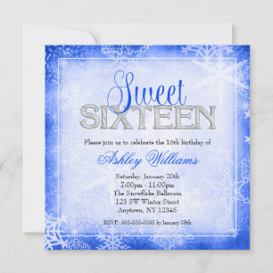 Snowflake Sparkle Blauer Winter Wunderland Süß 16 Einladung