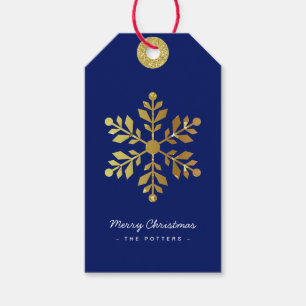Snowflake Spaß Weihnachten Blau & Gold Geschenkanhänger