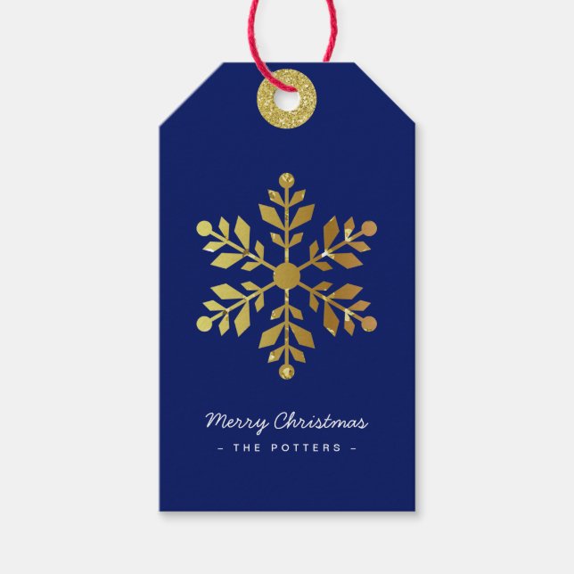 Snowflake | Spaß Weihnachten Blau & Gold Geschenkanhänger (Vorderseite)