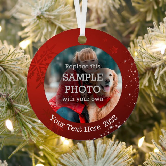 Snowflake Stars 2 Fotos Rot Personalisiert Ornament Aus Metall (InSitu)