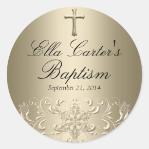 Snowflake Swirl & Cross Gold Taufen Sticker