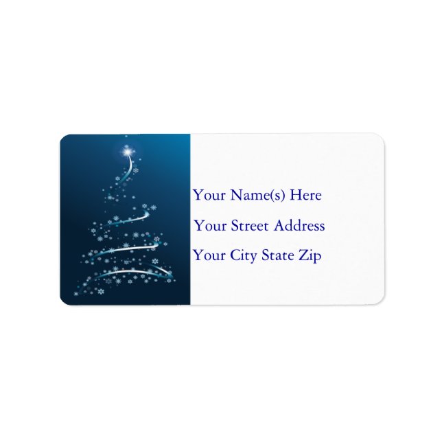 Snowflake Tree in Blue Address Label Adressaufkleber (Vorne)