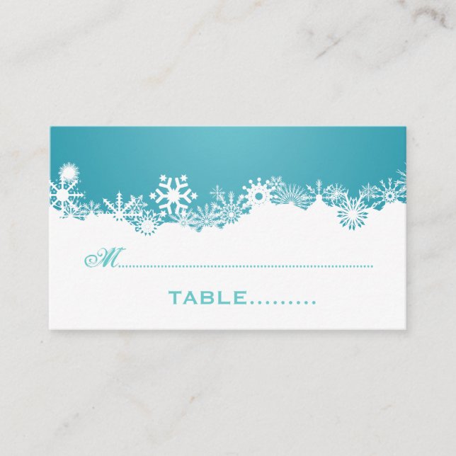 Snowflake turquoise carte de lieu de mariage d'hiv (Devant)
