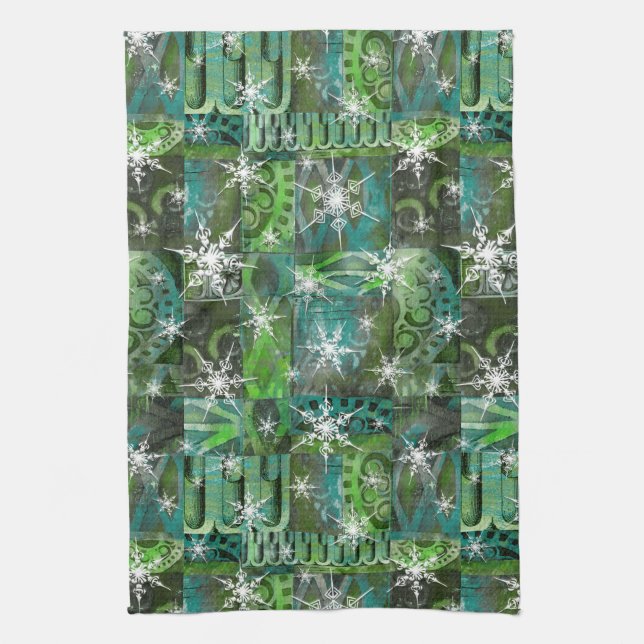 Snowflake Turquoise et vert Vacances serviette de  (Vertical)