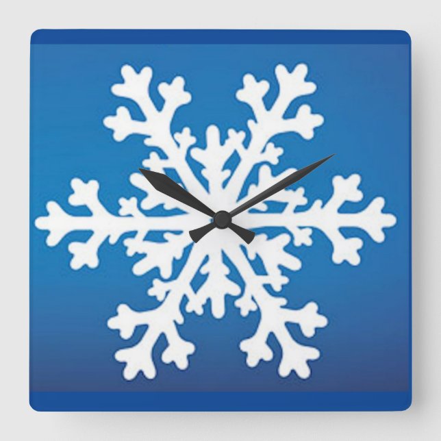 Snowflake Wall Clock Blau Quadratische Wanduhr (Vorderseite)