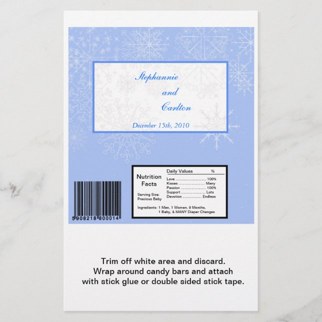 Snowflake Wedding Hershey's Large Bar Wrapper (Vorderseite)