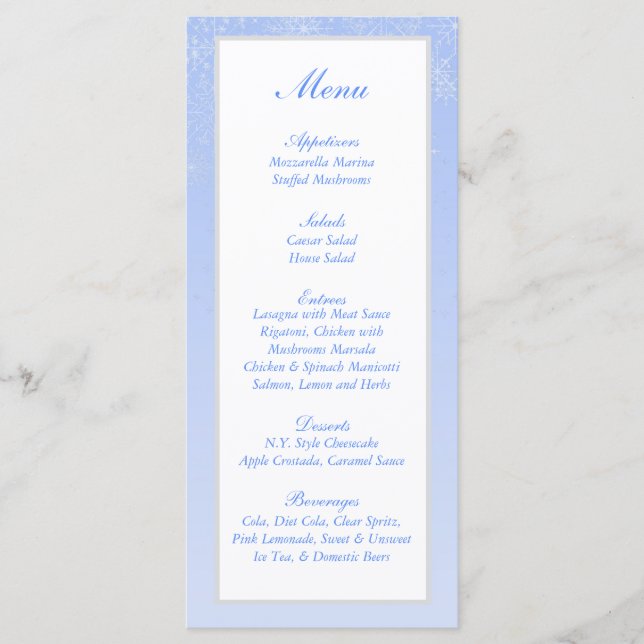 Snowflake Wedding Menu Menükarte (Vorderseite)