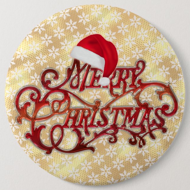 Snowflake Weihnachts-Hut Gold Button (Vorderseite)