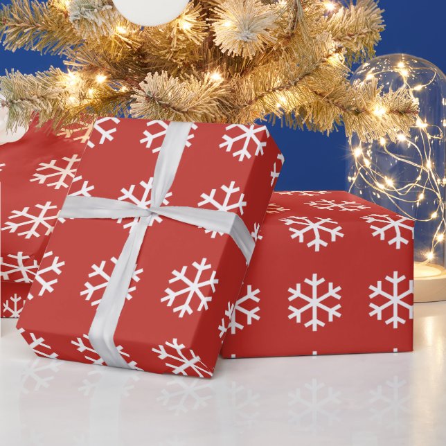 Snowflake Weihnachts Red Wrapping Paper Geschenkpapier (Feiertage)