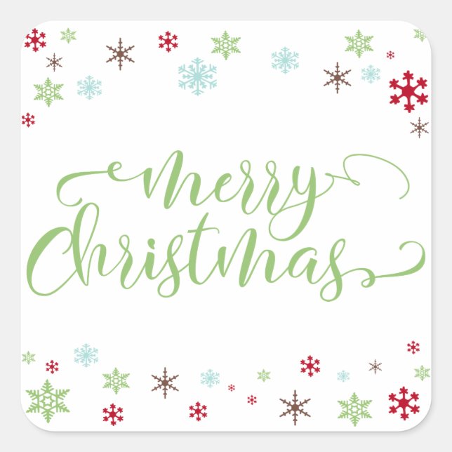 Snowflake Whimsy Frohe Weihnachten, Apple Green Ty Quadratischer Aufkleber (Vorderseite)
