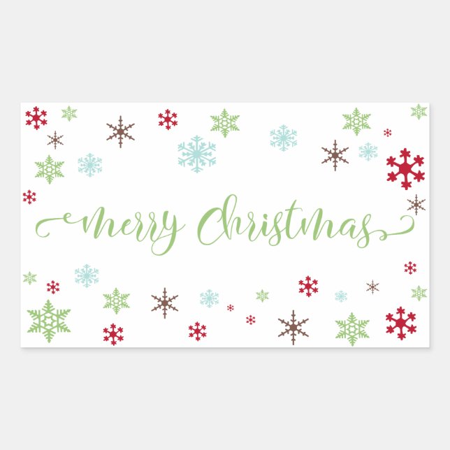 Snowflake Whimsy Frohe Weihnachten Grüne Typografi Rechteckiger Aufkleber (Vorderseite)