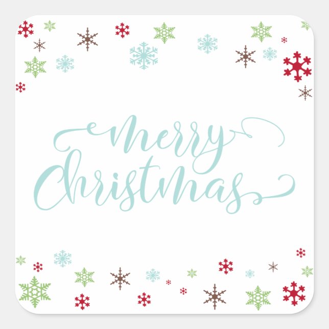 Snowflake Whimsy Frohe Weihnachten, Robin's Egg Bl Quadratischer Aufkleber (Vorderseite)