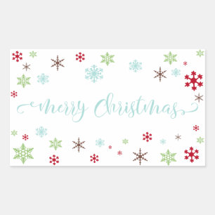 Snowflake Whimsy Frohe Weihnachten, Robin's Egg Bl Rechteckiger Aufkleber