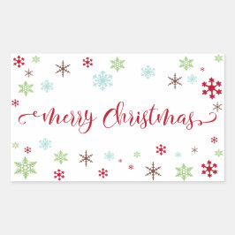 Snowflake Whimsy Frohe Weihnachten Rote Typografie Rechteckiger Aufkleber