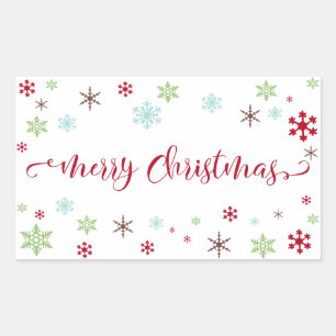 Snowflake Whimsy Frohe Weihnachten Rote Typografie Rechteckiger Aufkleber