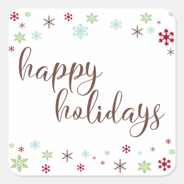 Snowflake Whimsy Happy Holidays, Brown Typografy Quadratischer Aufkleber (Vorderseite)