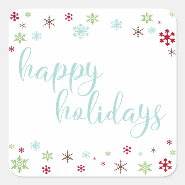Snowflake Whimsy Happy Holidays, Robin's Egg Blue Quadratischer Aufkleber (Vorderseite)