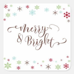 Snowflake Whimsy Merry & Bright, braune Typografie Quadratischer Aufkleber