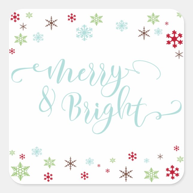 Snowflake Whimsy Merry & Bright, Robin's Egg Blue Quadratischer Aufkleber (Vorderseite)