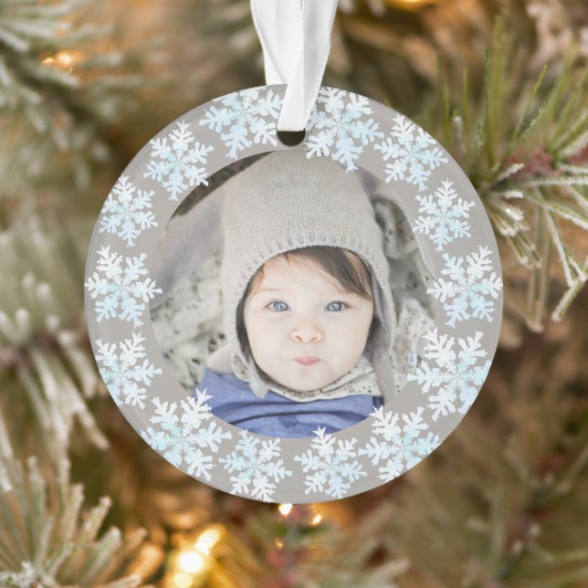 Snowflake White Opal 2 Side Foto Großeltern Ornament (Baum)
