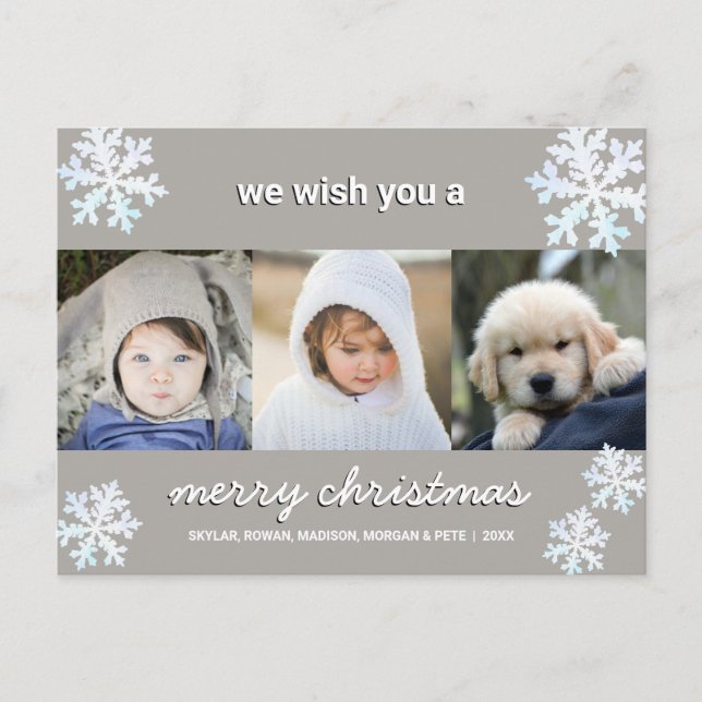 Snowflake White Opal 3 Foto Frohe Weihnachten Postkarte (Vorderseite)