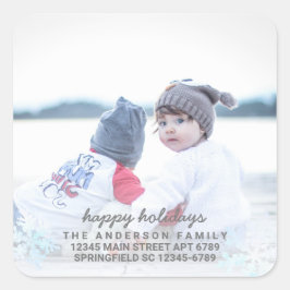 Snowflake White Opal Fun Foto Urlaubsadresse Quadratischer Aufkleber