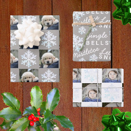 Snowflake White Opal Weihnachten 2 Foto Typografie Geschenkpapier Set