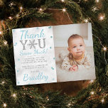 Snowflake Winter 1. Geburtstag Foto Dankeskarte<br><div class="desc">Dankeschön im Stil mit diesen trendigen Geburtstagskarten. Die Vorlagenformulierung und das Foto sind leicht zu personalisieren und Ihre Familie und Freunde werden begeistert sein,  wenn sie diese fantastischen Dankesworte erhalten.</div>