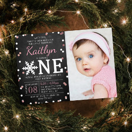 Snowflake Winter Chalkboard 1. Geburtstag Foto Folieneinladung