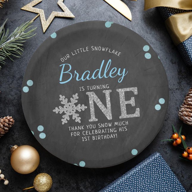 Snowflake Winter Chalkboard 1. Geburtstag Pappteller (Von Creator hochgeladen)