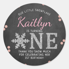 Snowflake Winter Chalkboard 1. Geburtstag Runder Aufkleber