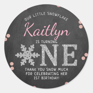 Snowflake Winter Chalkboard 1. Geburtstag Runder Aufkleber